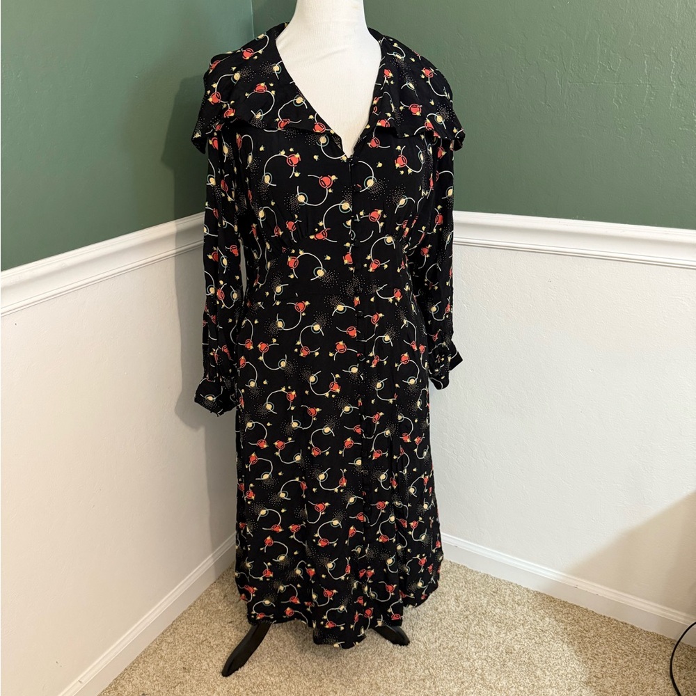 Lee Bender at Bus Stop x Joanie Retro Cosmic Print Midi Dress (US 14 / UK 18)